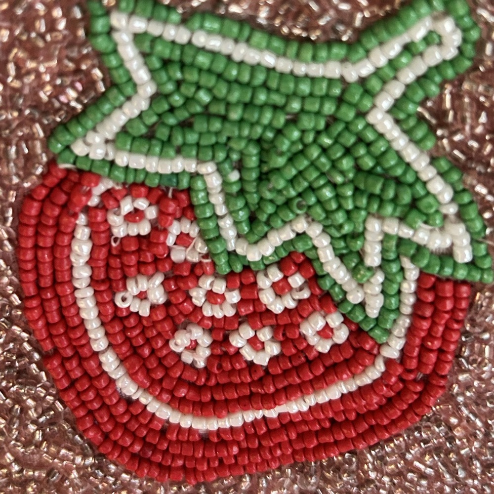 Strawberry glass beaded pouch zipper coin purse NWT size 4 x 5 - Picture 2 of 5